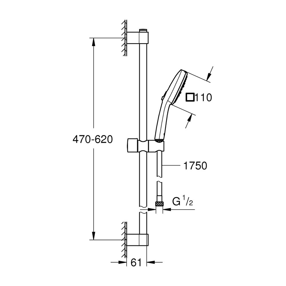 Grohe Tempesta Cube Brausestangenset 110, 600mm, 3 Strahlarten, 7,4l/min, Chrom, Brause... GROHE-27579003 4005176767371 (Abb. 3)