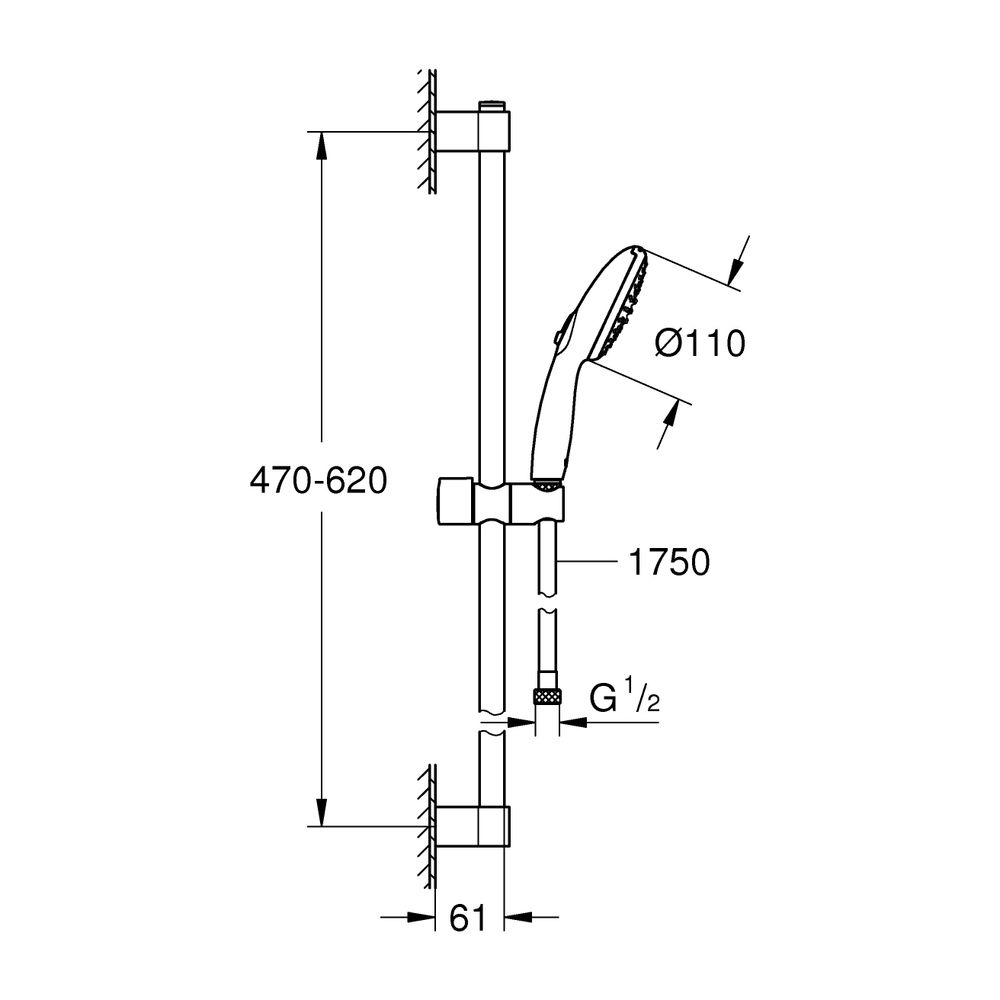 Grohe Tempesta Brausestangenset 110, 600mm, 2 Strahl, 13,5l/min, Chrom, Brauseschlauch ... GROHE-27598003 4005176680496 (Abb. 3)