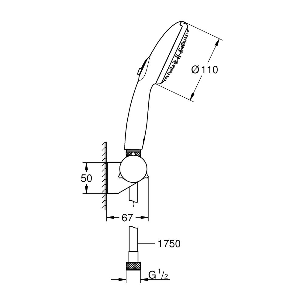 Grohe Tempesta 110 Wandhalterset, Chrom, 2 Strahlarten Rain/Jet, 3bar, 7,4l/min, Wandha... GROHE-27601003 4005176680403 (Abb. 3)