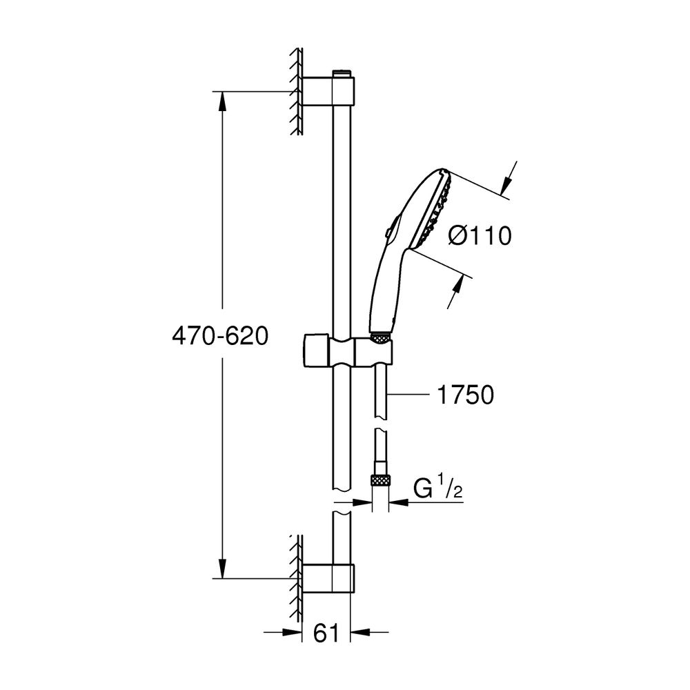 Grohe Tempesta Brausestangenset 110, 600mm, 3 Strahlarten, 7,4l/min, Chrom, Brauseschla... GROHE-27644003 4005176680526 (Abb. 3)
