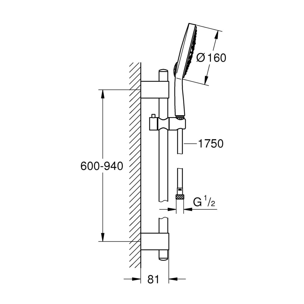 Grohe Power and Soul Cosmopolitan 160 Brausegarnitur, 900mm Durchfluss 9,5l/min, Chrom, 27746000... GROHE-27746000  (Abb. 3)
