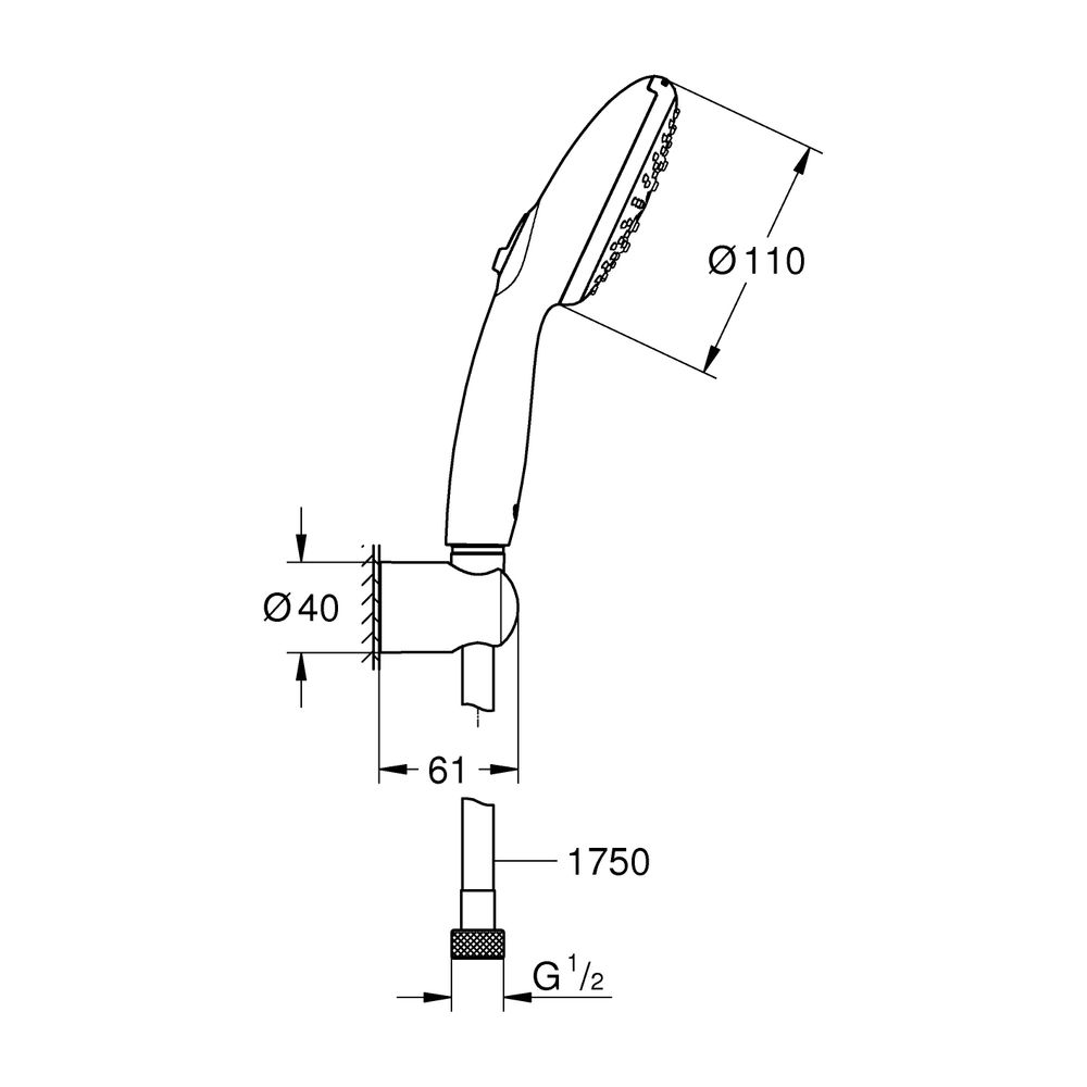 Grohe Tempesta 110 Wandhalterset, Chrom, 3 Strahlarten Rain/Jet/Massage, 3bar, 13,5l/mi... GROHE-27849003 4005176680311 (Abb. 3)