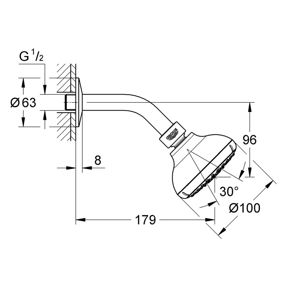 Grohe Tempesta 100 Kopfbrauseset, Brausearm, 4 Strahlarten, max. Durchfluss bei 3 bar 6... GROHE-27870001 4005176444210 (Abb. 3)