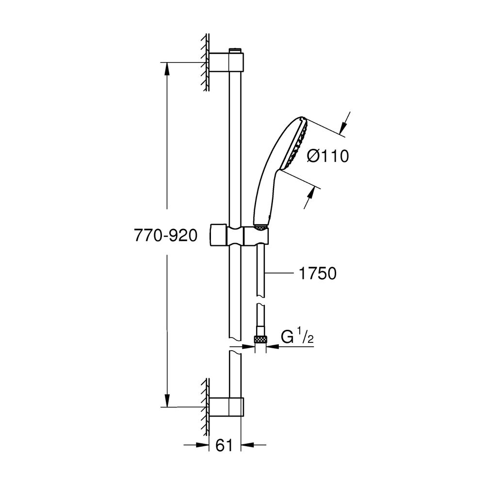 Grohe Tempesta Brausestangenset 110, 900mm, 1 Strahl, 7,6l/min, Chrom, Brauseschlauch R... GROHE-27925003 4005176768491 (Abb. 3)