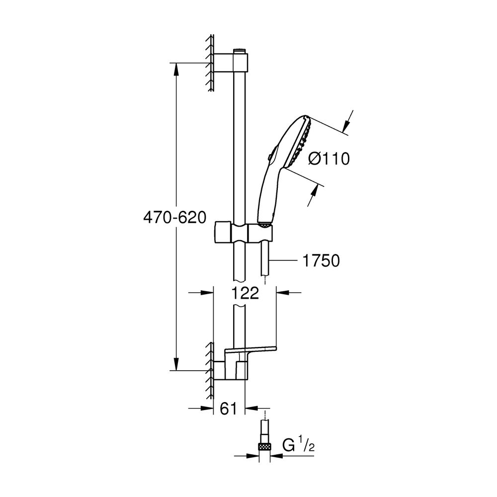 Grohe Tempesta Brausestangenset 110, 600mm, 2 Strahl, 13,5l/min, Chrom, Brauseschlauch ... GROHE-27926003 4005176680748 (Abb. 3)