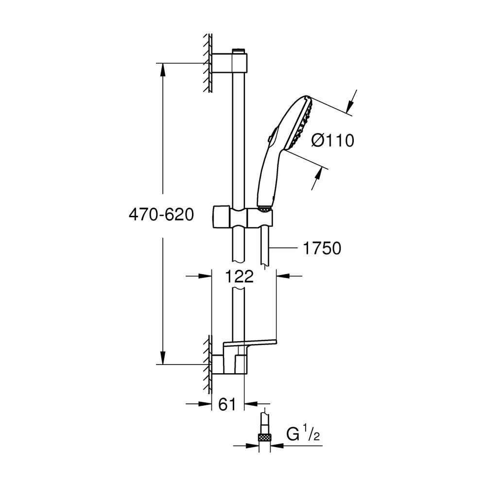 Grohe Tempesta Brausestangenset 110, 600mm, 3 Strahl, 13,5l/min, Chrom, Brauseschlauch ... GROHE-27927003 4005176680762 (Abb. 3)