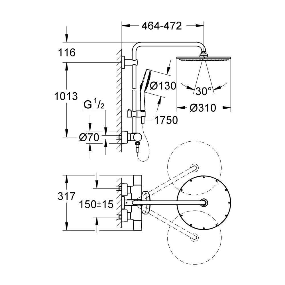 Grohe Rainshower System 310 Duschsystem mit Thermostatbatterie für die Wandmontage, mit Thermostat, ... GROHE-27968000  (Abb. 3)