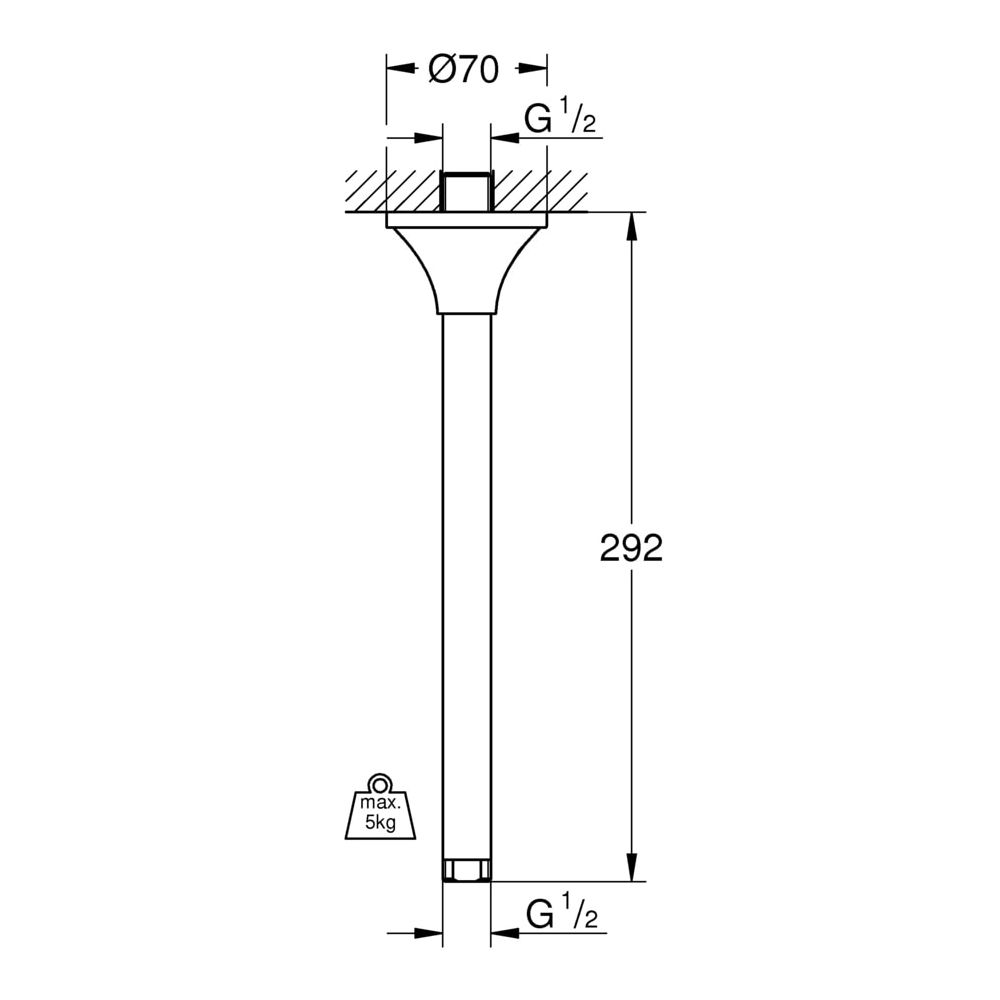 Grohe Rainshower Grandera Deckenauslass, Länge 292mm, G 1/2", Metall, Chrom, 27982000... GROHE-27982000  (Abb. 3)