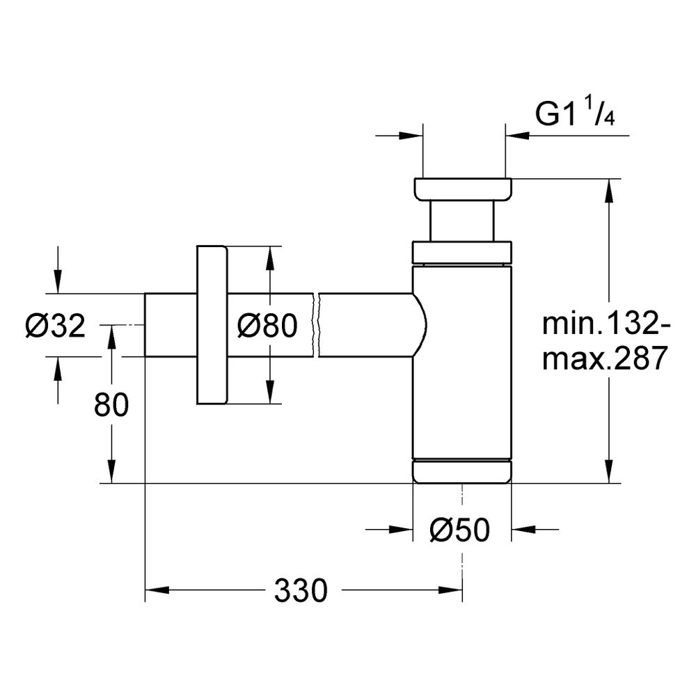 Grohe Geruchsverschluss für Waschtische 1 1/4", Messing, große Schubrosette, Mattschwa... GROHE-289122430 4067393081760 (Abb. 3)
