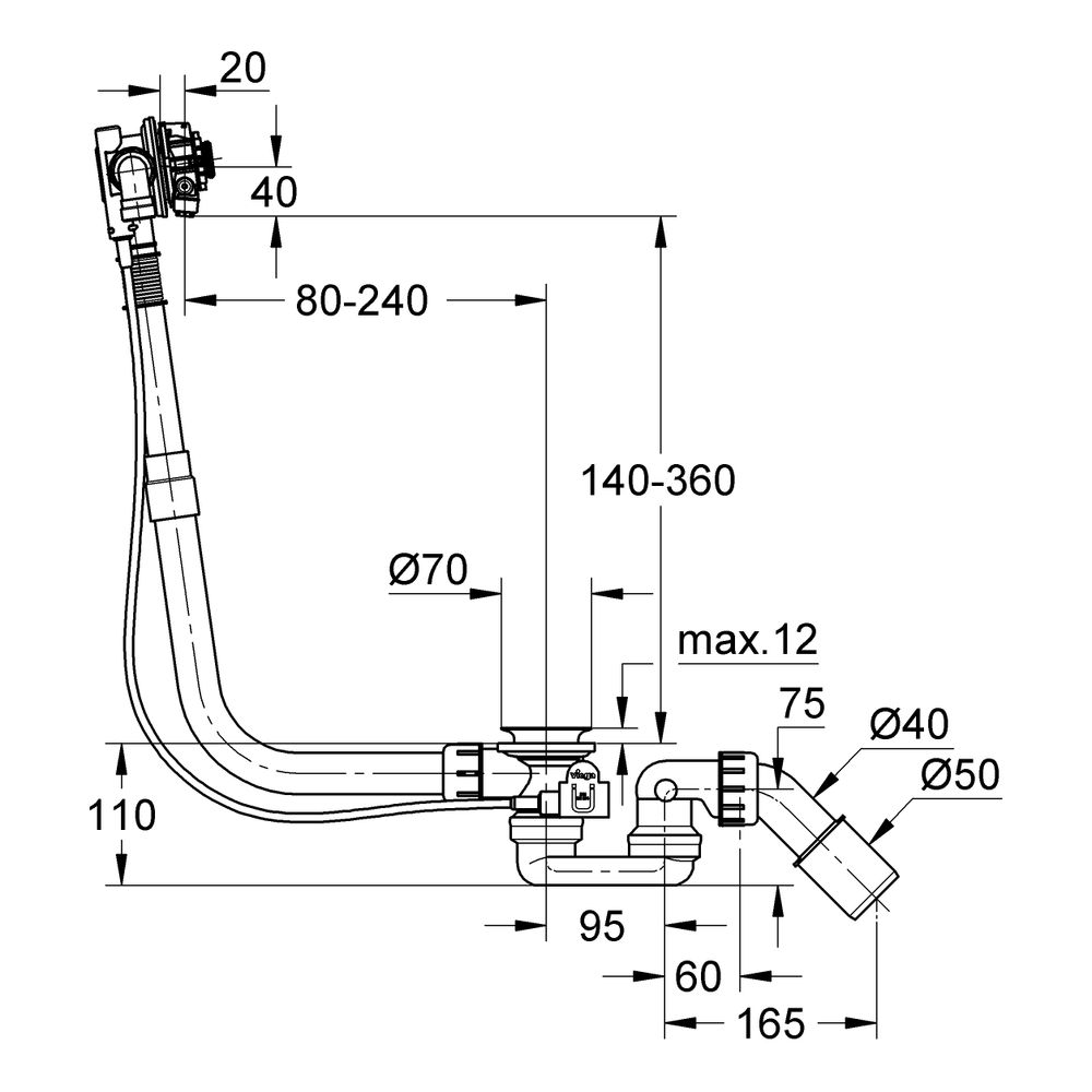 Grohe Talentofill Wannenfüll-, Ab- und Überlaufgarnitur, Hard Graphite gebürstet, Norma... GROHE-28990AL0 4005176467806 (Abb. 3)