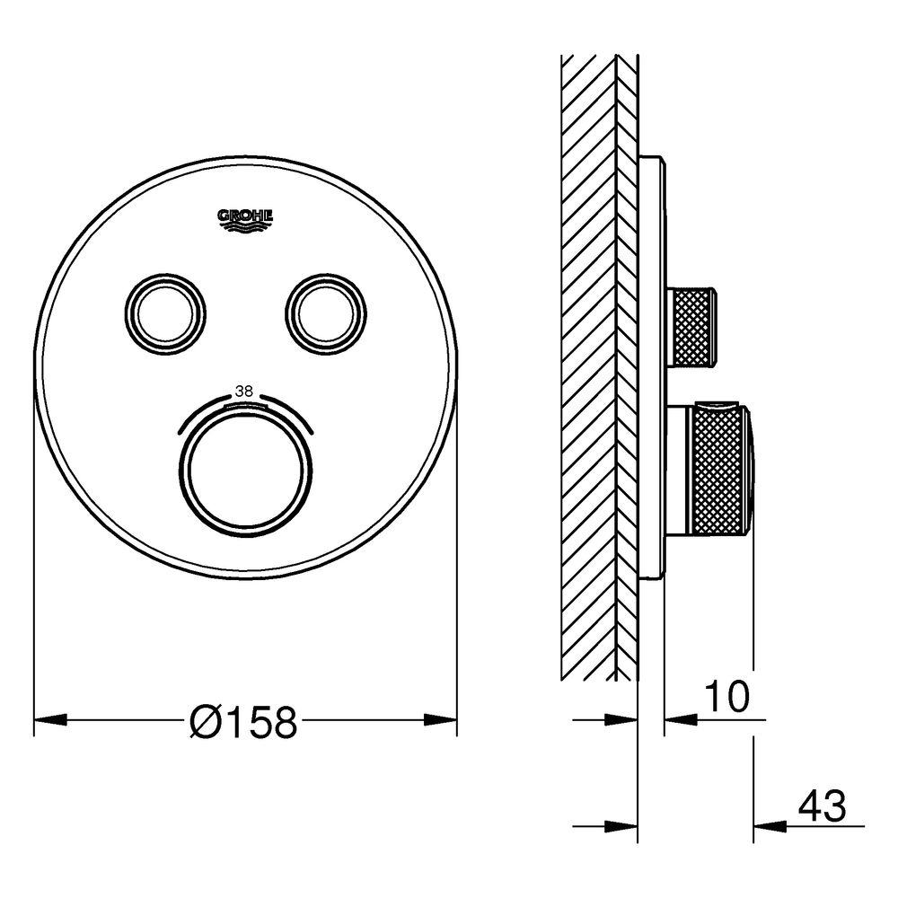 Grohe Grohtherm SmartControl Thermostat, rund, Fertigmontageset für Rapido SmartBox, 2 ... GROHE-29119MG0 4005176944277 (Abb. 3)