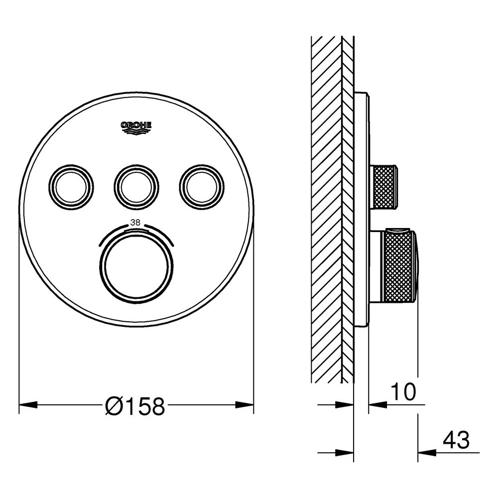 Grohe Grohtherm SmartControl Thermostat, rund, Fertigmontageset für Rapido SmartBox, 3 ... GROHE-29121MS0 4005176946424 (Abb. 3)