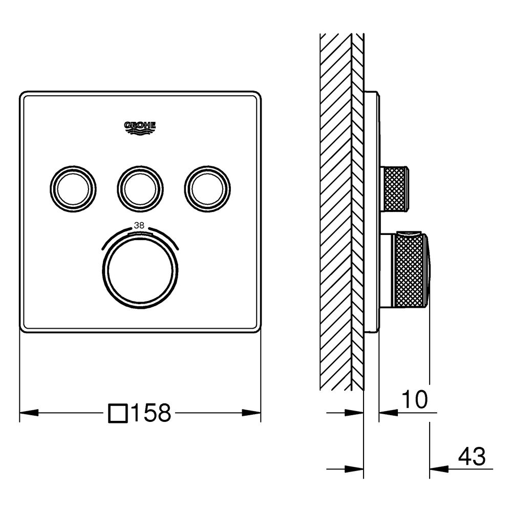 Grohe Grohtherm SmartControl Unterputz-Thermostat, eckig, Fertigmontageset für Rapido ... GROHE-291262430 4067393082439 (Abb. 3)