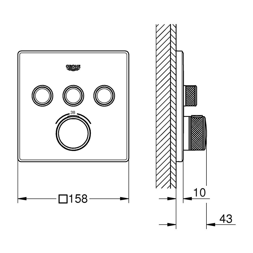 Grohe Grohtherm SmartControl Thermostat eckig Cool Sunrise, Fertigmontageset 3 Absperrv... GROHE-29126GL0 4005176558351 (Abb. 3)