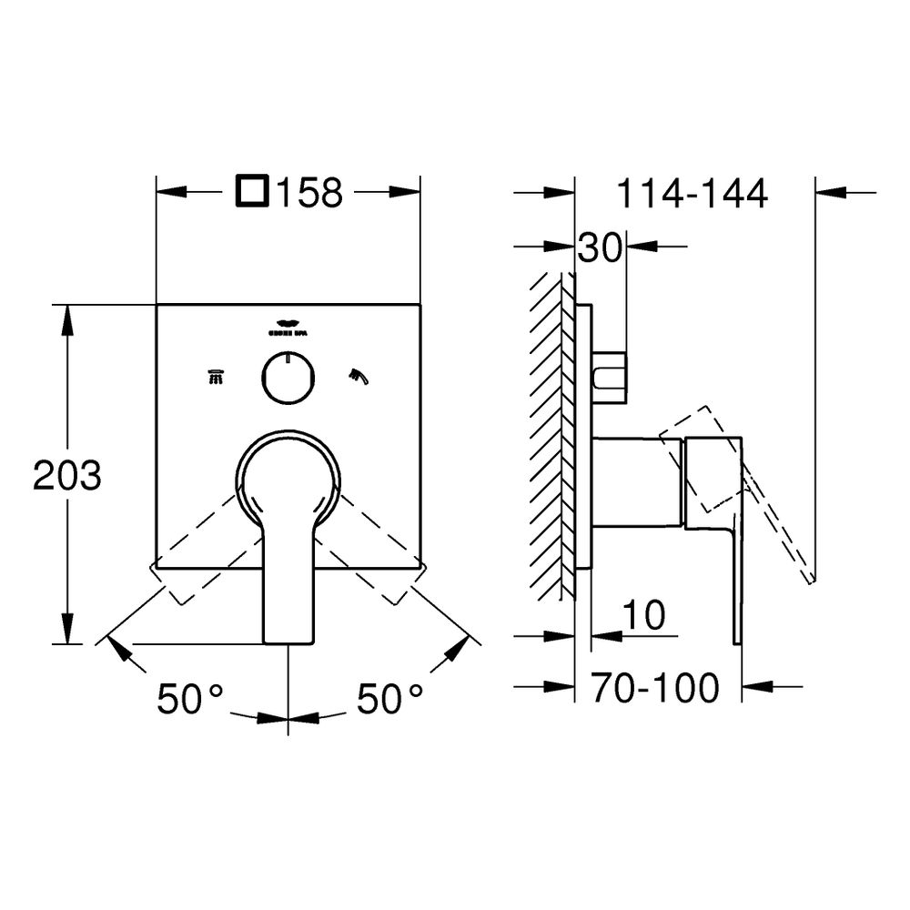 Grohe Allure Einhandbatterie, Fertigmontageset, 3-Wege Umstellung, Satin Steel, 29176MS... GROHE-29176MS1 4005176945274 (Abb. 3)
