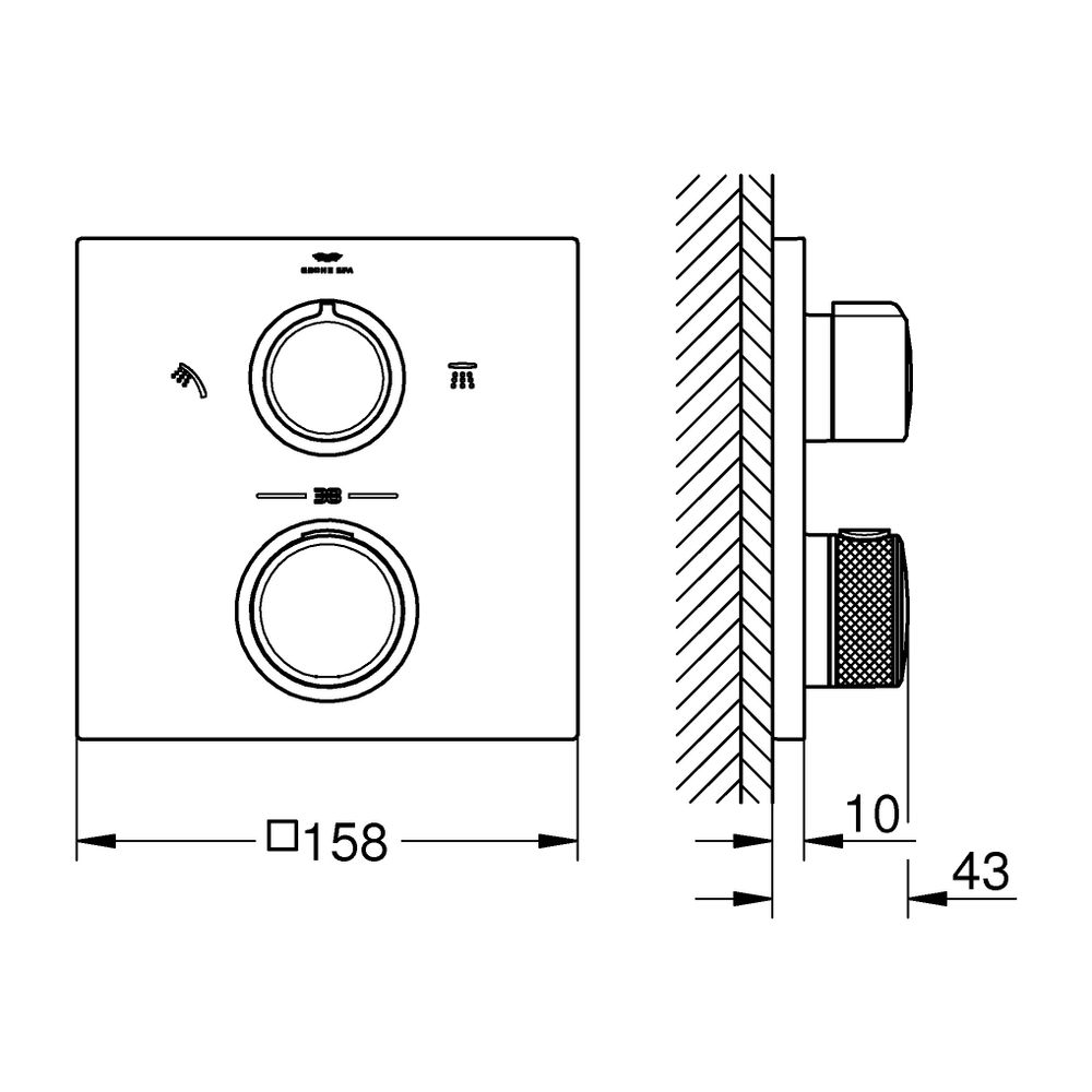 Grohe Allure Thermostat-Brausebatterie, Hard Graphite gebürstet, integrierte 2-Wege-Ums... GROHE-29181AL2 4005176559075 (Abb. 3)