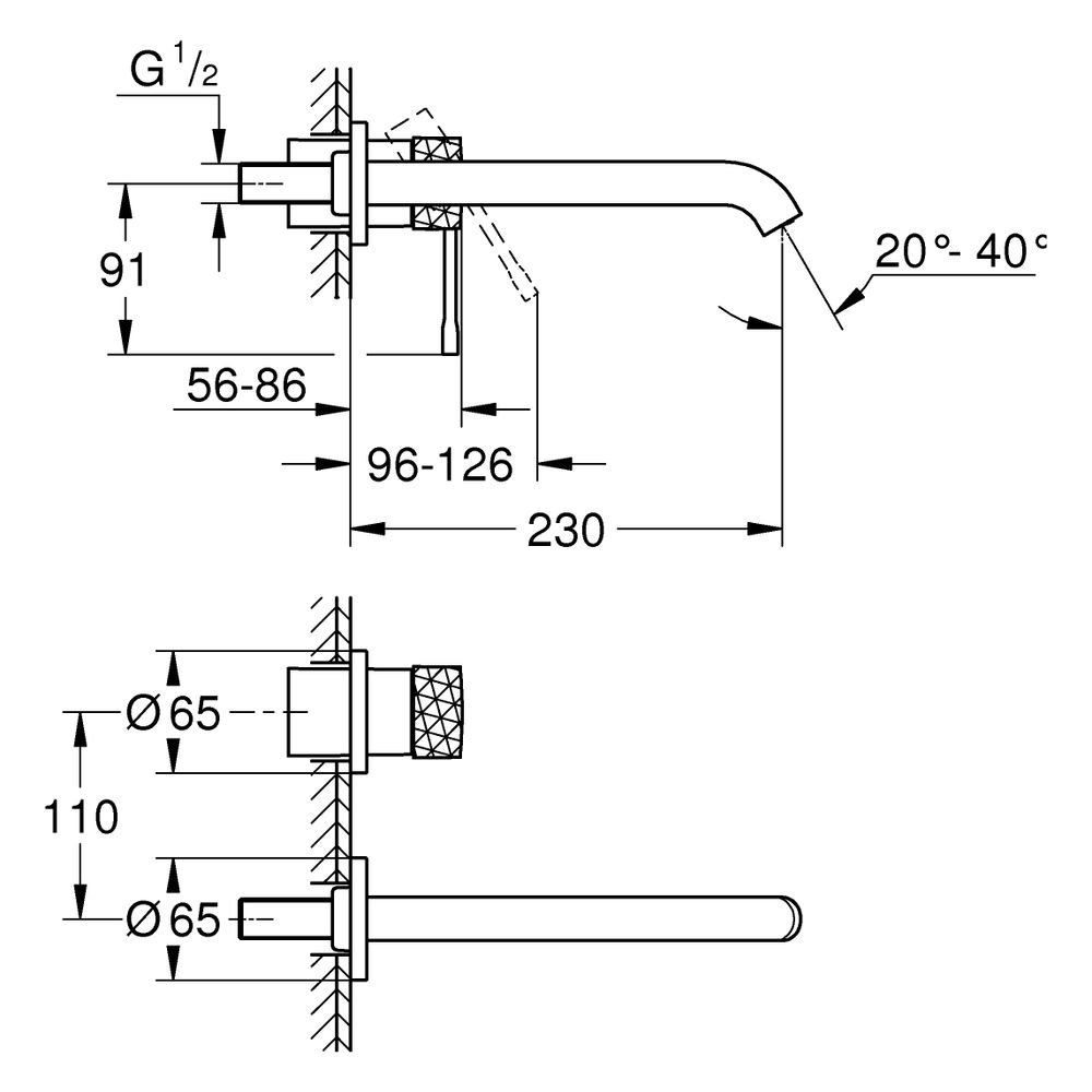 Grohe Essence 2-Loch-Waschtischbatterie, Wandmontage, Fertigmontageset, 230mm Ausladung... GROHE-29193PF1 4067393076315 (Abb. 3)