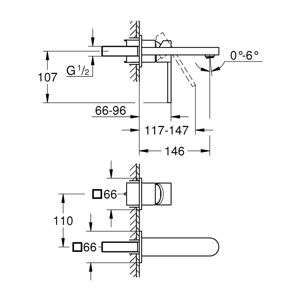 Grohe Plus 2-Loch-Waschtischbatterie 29303_3, Wandmontage, Fertigmontageset, 147mm Ausl... GROHE-29303003 4005176529764 (Abb. 9)