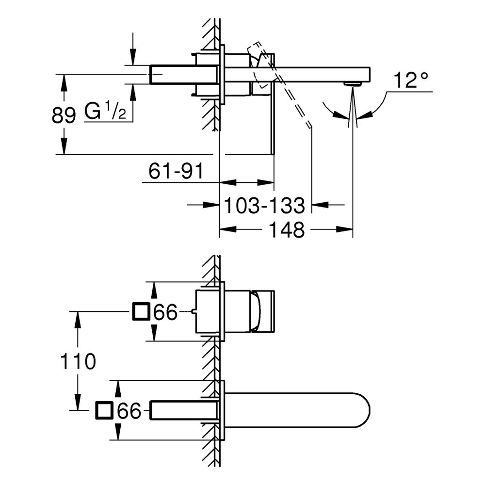 Grohe Plus 2-Loch-Waschtischbatterie 29303_4, Wandmontage, Fertigmontageset, 147mm Ausl... GROHE-29303004 4067393079729 (Abb. 3)