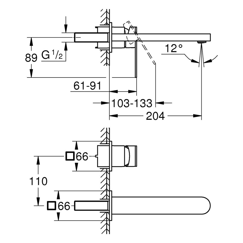 Grohe Plus 2-Loch-Waschtischbatterie 29306_4, Wandmontage, 203mm Ausladung, Warm Sunset... GROHE-29306DL4 4067393079811 (Abb. 3)