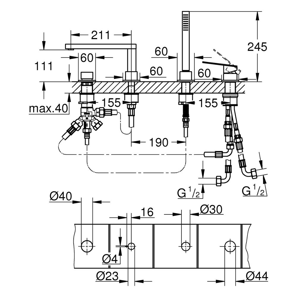 Grohe Plus 4-Loch-Einhand-Wannenkombination, Brauseset Euphoria Cube, Chrom, 29307004... GROHE-29307004 4067393080268 (Abb. 3)