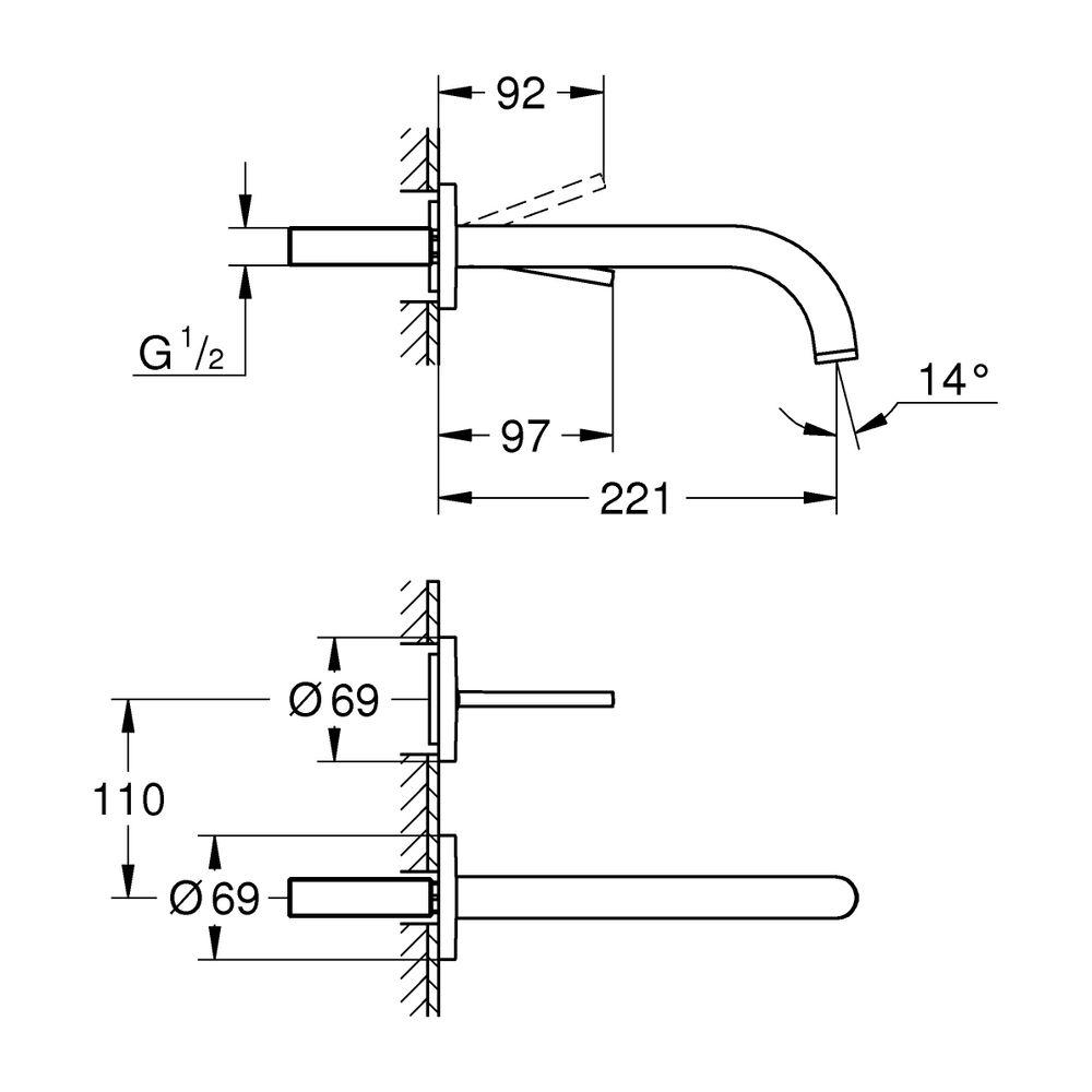 Grohe Atrio 2-Loch-Waschtisch-Wandbatterie Cool Sunrise gebürstet, Fertigmontageset, Au... GROHE-29406GN0 4005176952500 (Abb. 3)