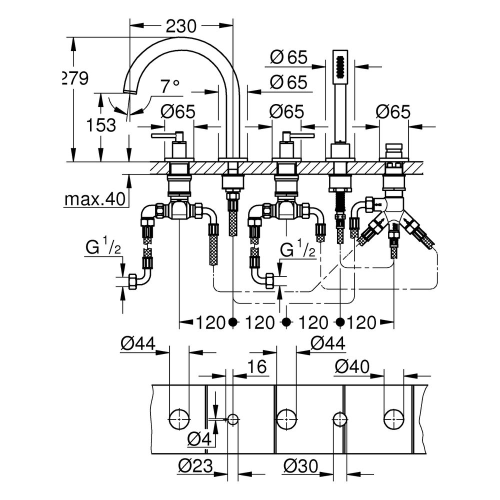 Grohe Atrio 5-Loch-Wannenkombination, Fertigmontageset mit Hebelgriffen, eigensicher, S... GROHE-29407MG0 4005176947063 (Abb. 3)