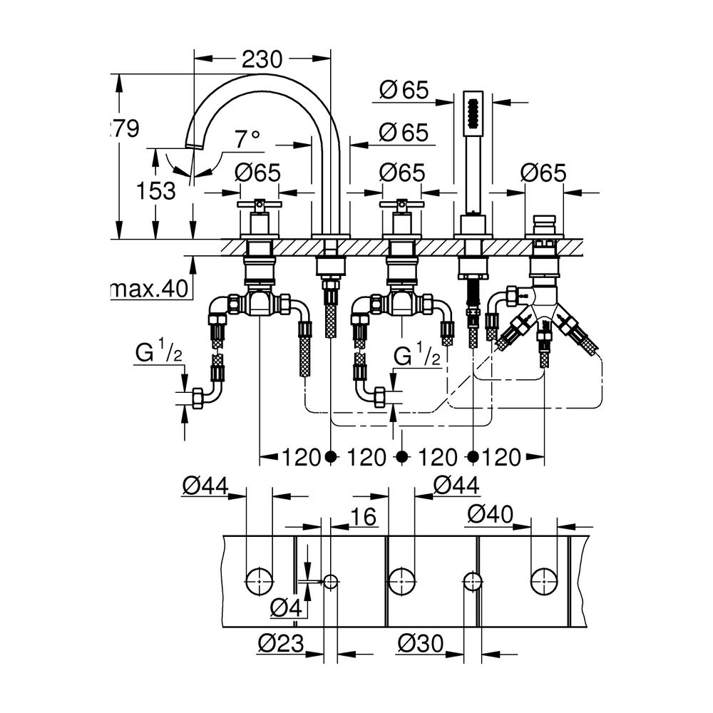 Grohe Atrio 5-Loch-Wannenkombination Warm Sunset gebürstet, Fertigmontageset, mit Kreuz... GROHE-29408DL0 4005176952531 (Abb. 3)