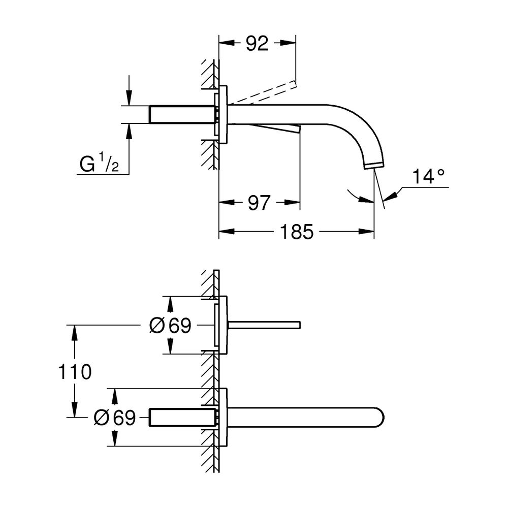 Grohe Atrio 2-Loch-Waschtisch-Wandbatterie Warm Sunset gebürstet, Fertigmontageset, Aus... GROHE-29410DL0 4005176952555 (Abb. 3)