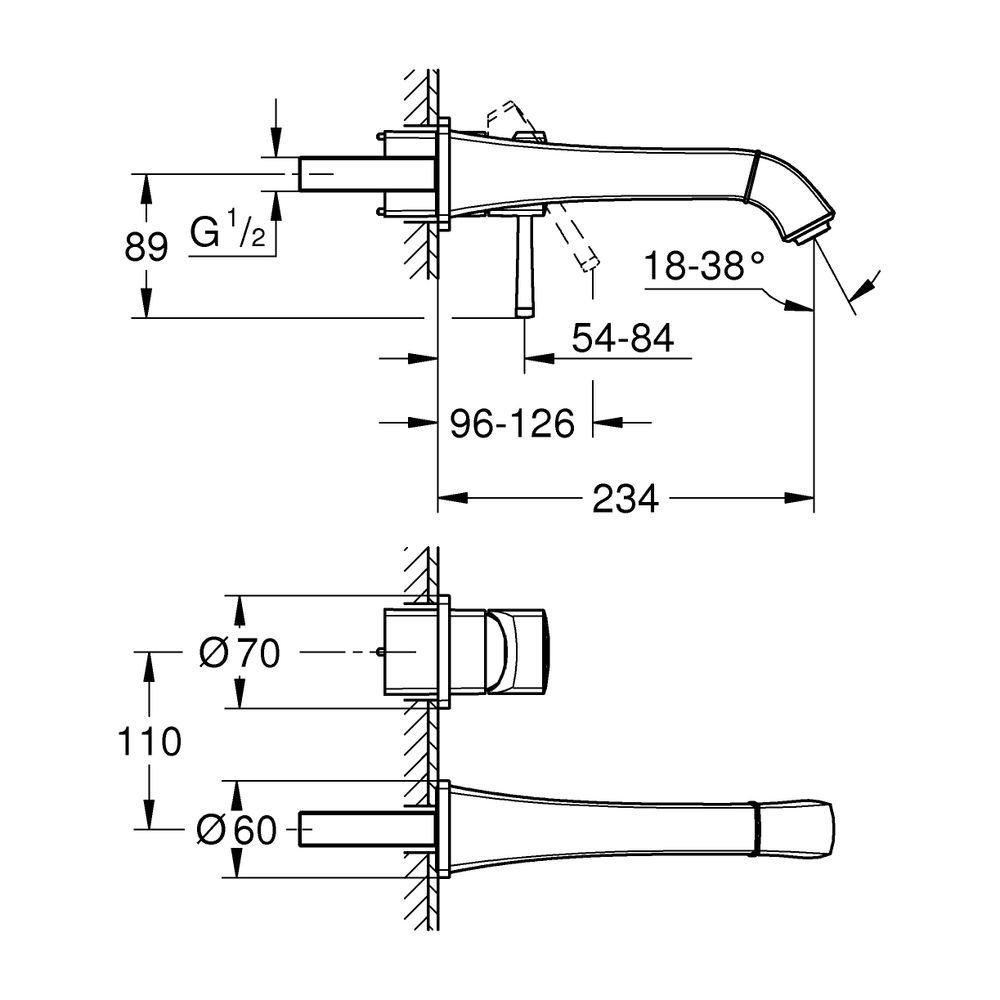 Grohe Grandera 2-Loch-Waschtischbatterie Wandmontage Einhand, 234mm Ausladung, Chrom, 2... GROHE-29417000 4005176757815 (Abb. 5)