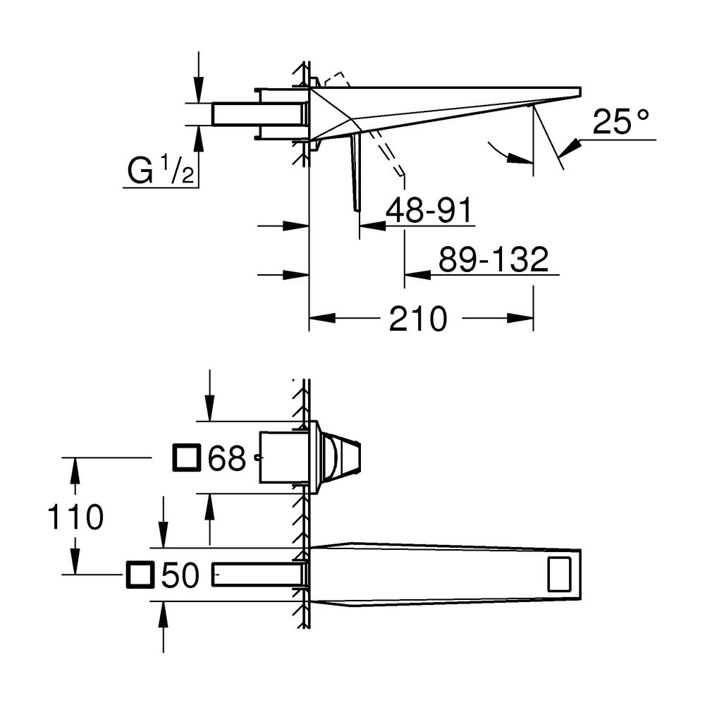 Grohe Allure Brilliant 2-Loch-Waschtisch-Wandbatterie PC Hard Graphite gebürstet, Griff... GROHE-29517AL0 4005176795084 (Abb. 3)