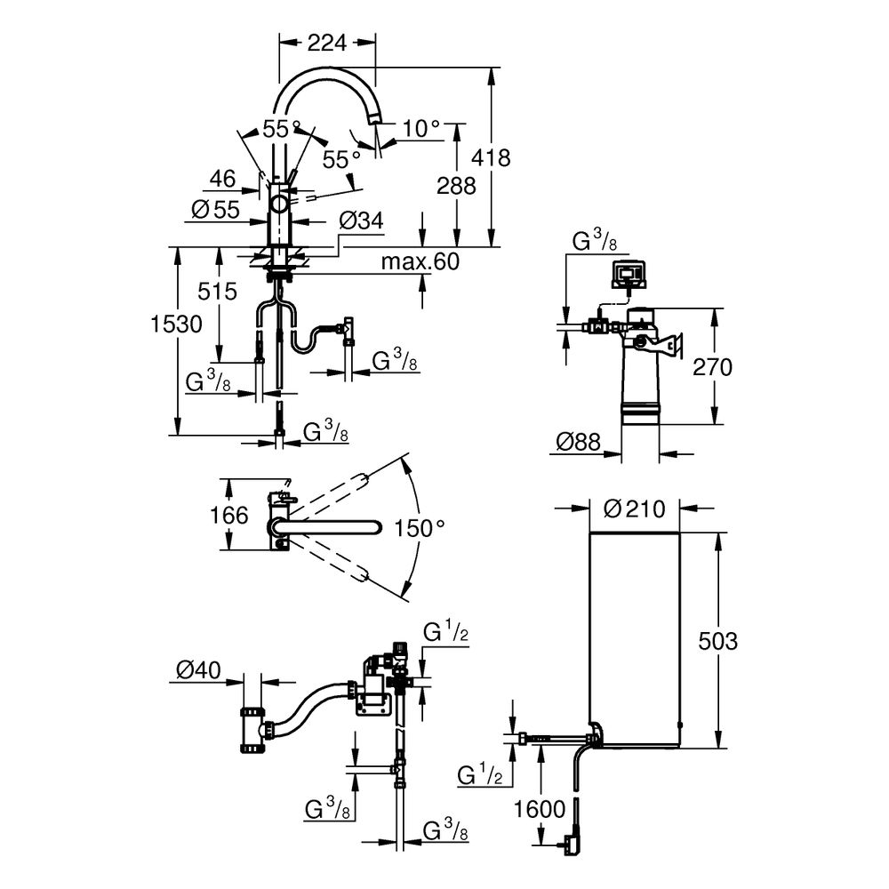 Grohe Red Duo Küchenarmatur, 1-Loch-Montage, Boiler L-Size, C-Auslauf, Chrom, 30079001... GROHE-30079001 4005176989209 (Abb. 10)