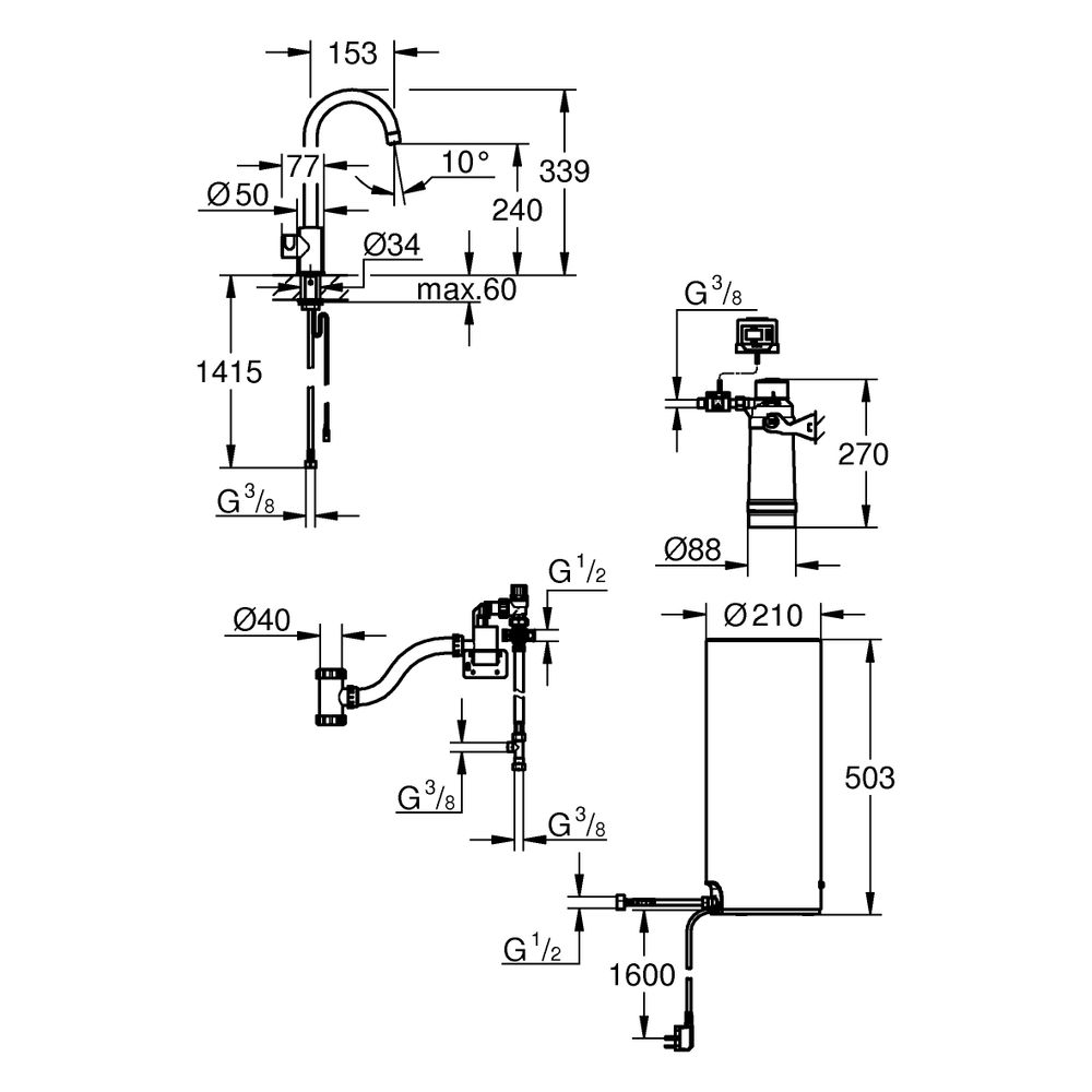 Grohe Red Mono Standventil und Boiler, Größe L, C-Auslauf, Einlochmontage, Chrom, 3008... GROHE-30080001 4005176989223 (Abb. 11)