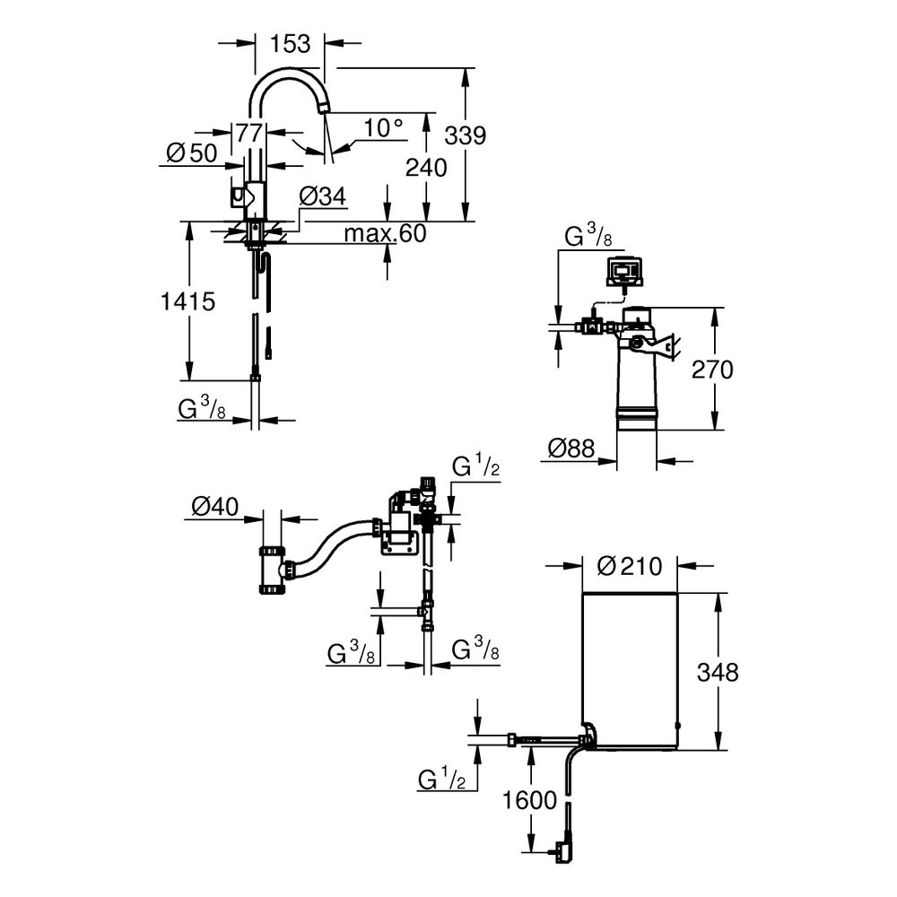 Grohe Red Mono Standventil und Boiler, Größe M, C-Auslauf, Einlochmontage, Chrom, 30085... GROHE-30085001 4005176989261 (Abb. 8)