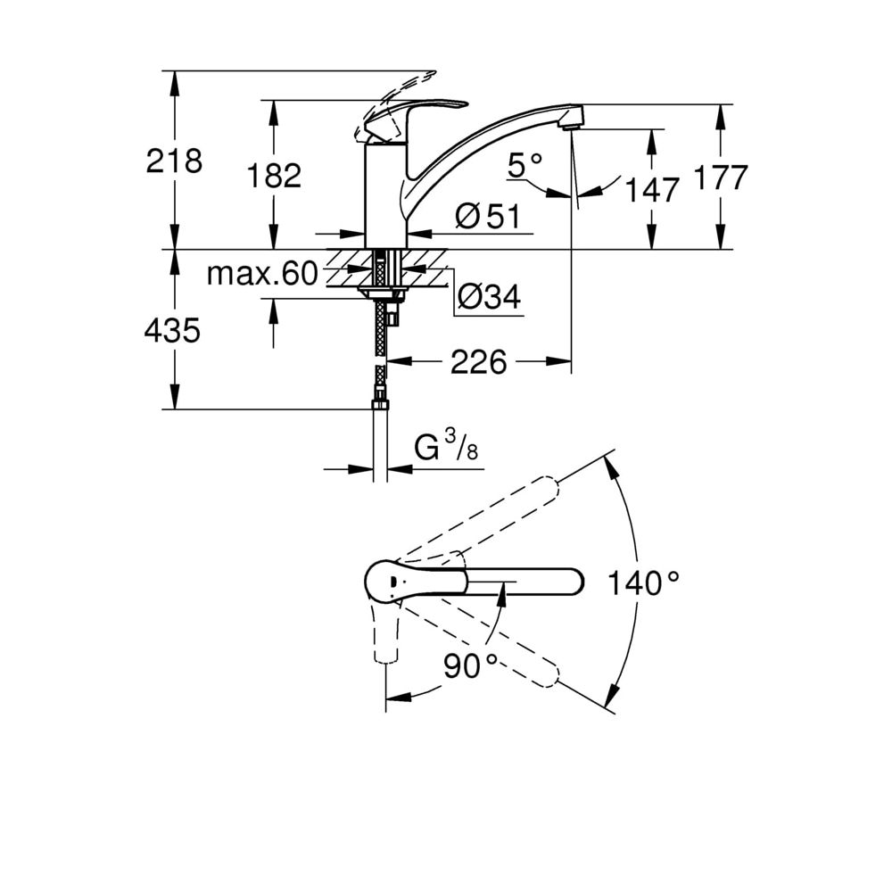 Grohe Eurosmart Einhand-Spültischbatterie, Einlochmontage Einhand, Energie-Spar-Funktio... GROHE-30260002 4005176310386 (Abb. 3)