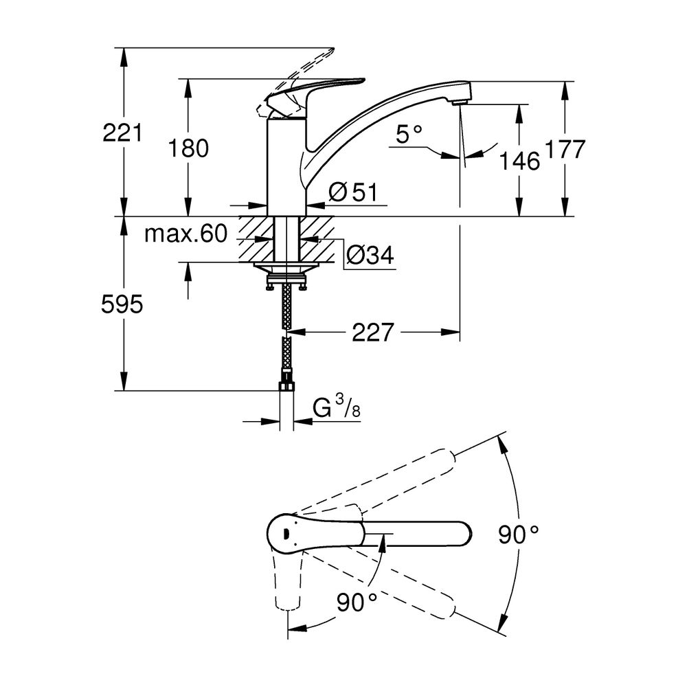 Grohe Eurosmart 1-Loch-Einhand-Spültischbatterie, flacher Auslauf, Energie-Spar-Funktio... GROHE-30260003 4005176635434 (Abb. 7)