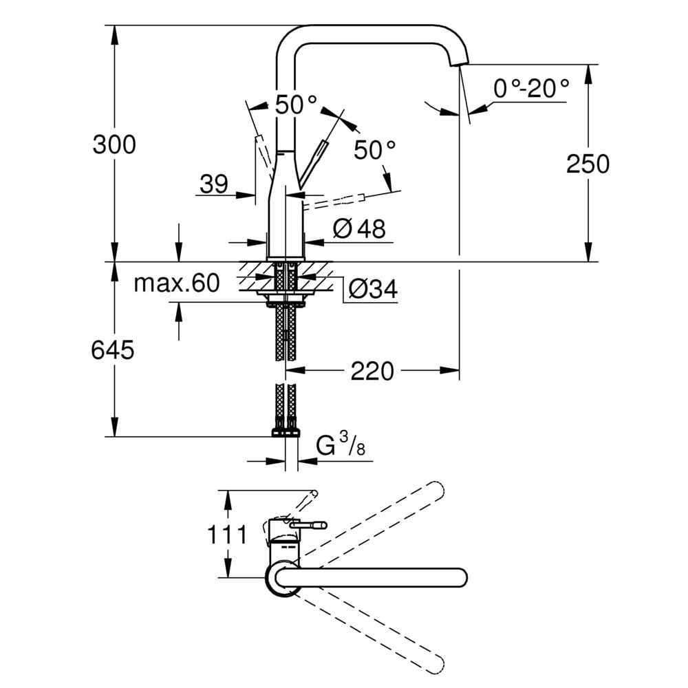 Grohe Essence Einhand-Spültischbatterie, 1-Loch-Montage, Schwenkauslauf, Nickel gebürstet, 30269EN0... GROHE-30269EN0  (Abb. 3)