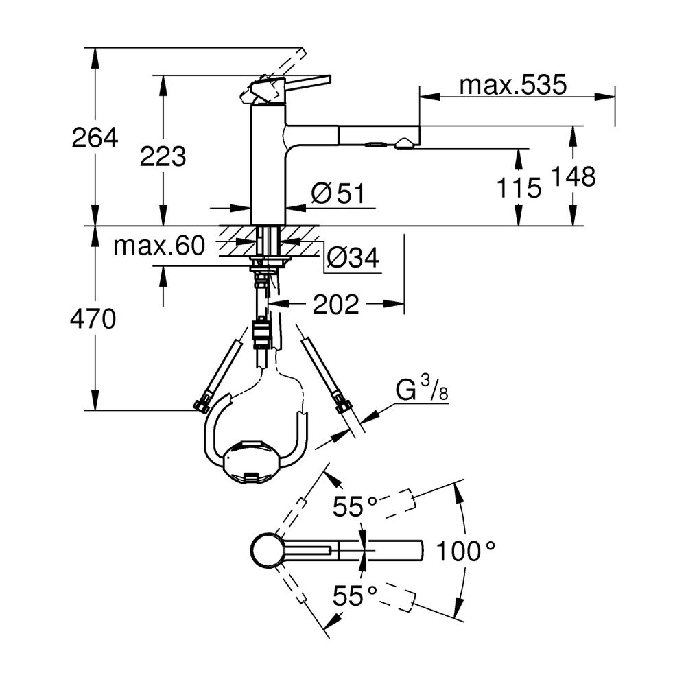 Grohe Concetto Einhand-Spültischbatterie, 1-Loch-Montage, mittelhoher Auslauf, ausziehb... GROHE-30273DC1 4005176314971 (Abb. 6)