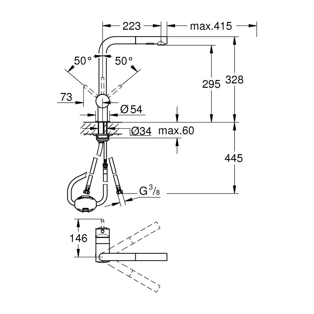 Grohe Minta Einhand-Spültischbatterie, 1-Loch-Montage, L-Auslauf, herausziehbare Dual-S... GROHE-30274DC0 4005176314995 (Abb. 7)