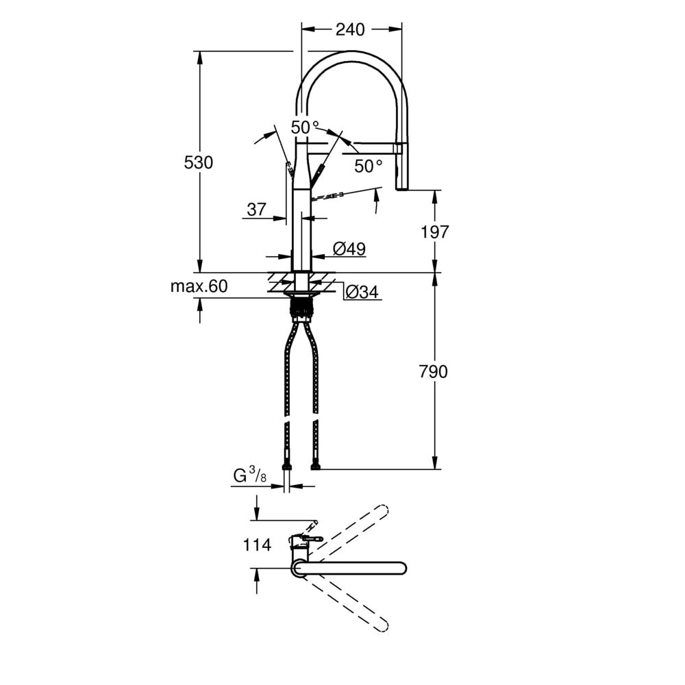 Grohe Essence Einhand-Spültischbatterie, 1-Loch-Montage, ausziehbare Dual Spülbrause, Nickel poliert... GROHE-30294BE0  (Abb. 3)