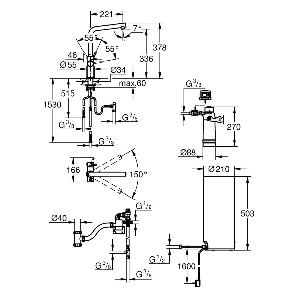 Grohe Red Duo Küchenarmatur, 1-Loch-Montage, Boiler L-Size, L-Auslauf, Supersteel, 303... GROHE-30325DC1 4005176413971 (Abb. 16)