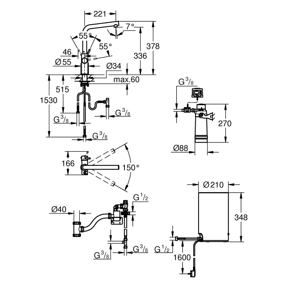 Grohe Red Duo Küchenarmatur, 1-Loch-Montage, Boiler M-Size, L-Auslauf, Chrom, 30327001... GROHE-30327001 4005176413988 (Abb. 9)