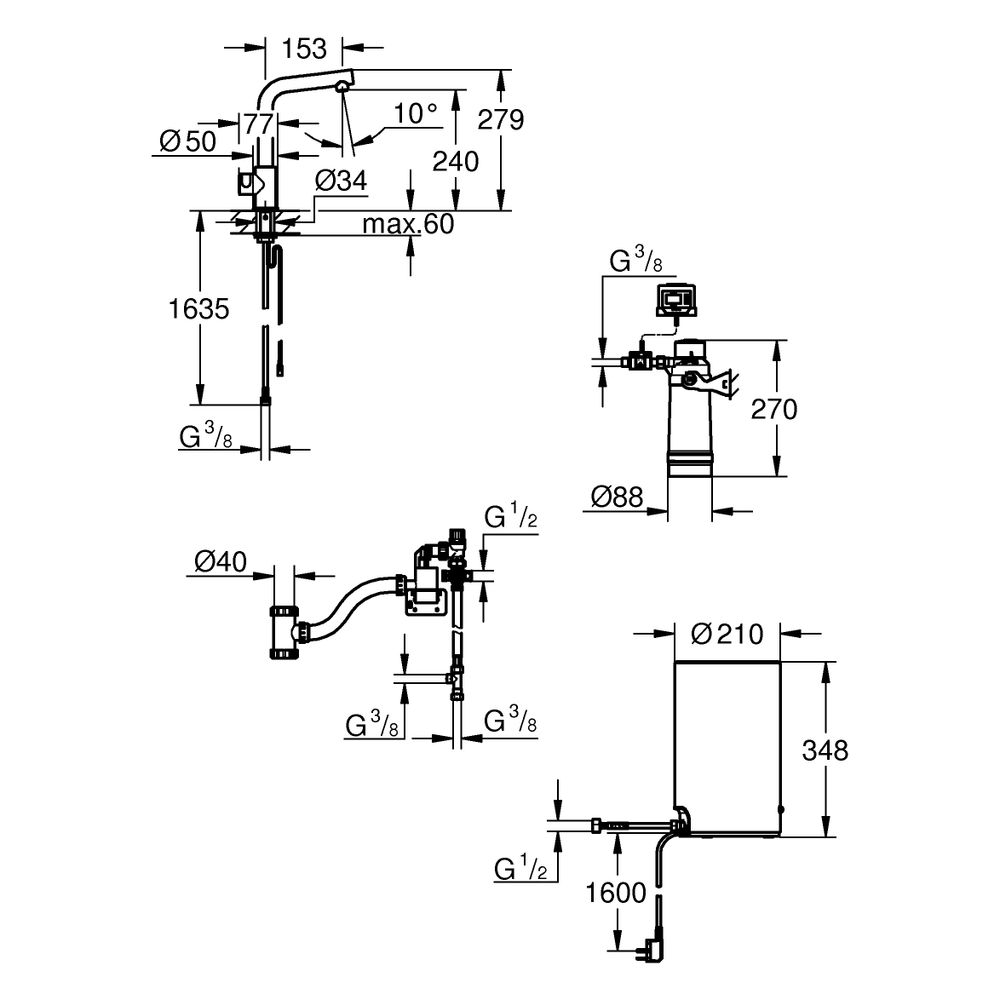 Grohe Red Mono, Armatur und Boiler, Größe M, L-Auslauf, 1-Loch-Montage, Supersteel, 303... GROHE-30339DC1 4005176480102 (Abb. 6)