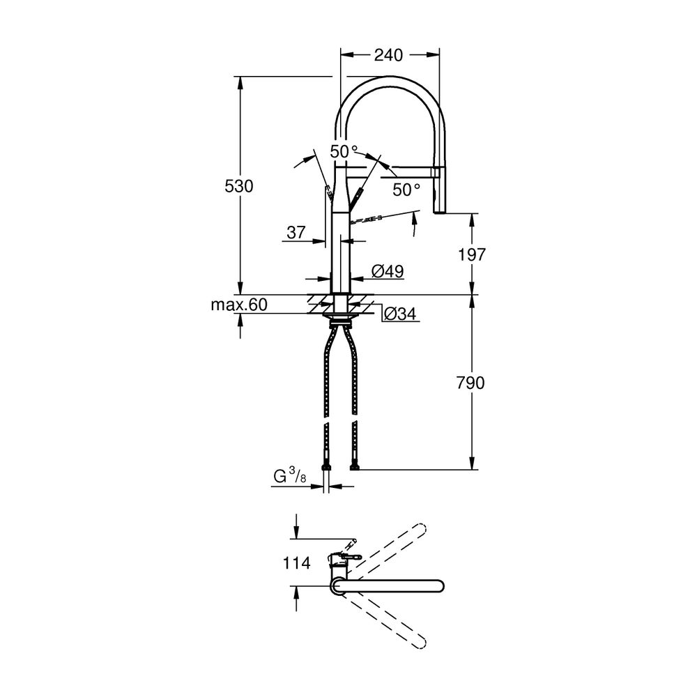 Grohe Essence Einhand-Spültischbatterie, 1-Loch-Montage, ausziehbare Profibrause, Super... GROHE-30503DC0 4005176720178 (Abb. 7)