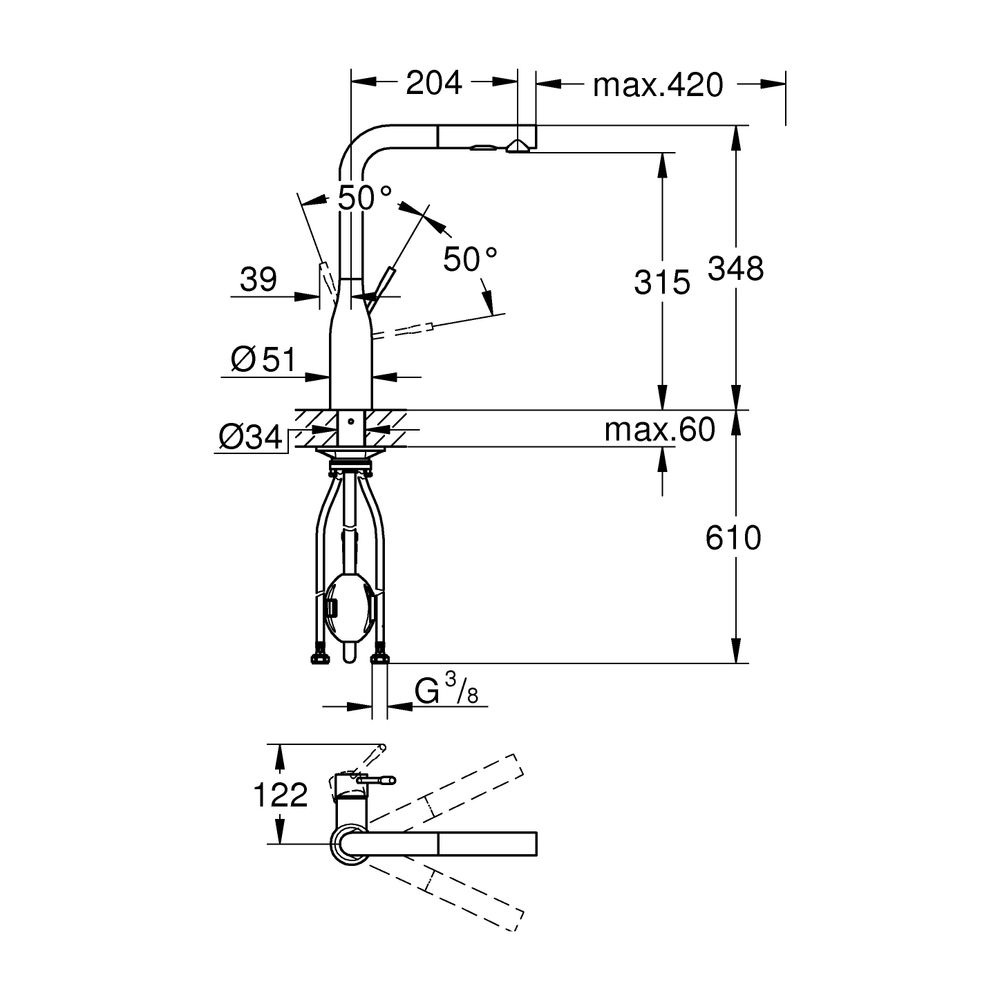Grohe Essence 1-Loch-Einhand-Spültischbatterie ausziehbare Spülbrause, Cool Sunrise, 30... GROHE-30504GL0 4005176720154 (Abb. 9)