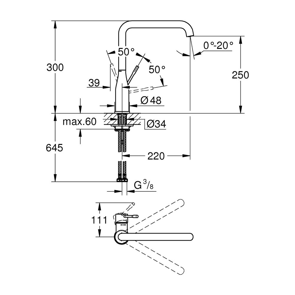 Grohe Essence 1-Loch-Einhand-Spültischbatterie hoher Auslauf, Supersteel, 30505DC0... GROHE-30505DC0 4005176720062 (Abb. 6)
