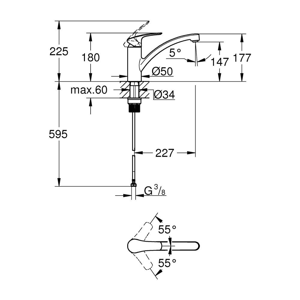 Grohe Eurosmart 1-Loch-Einhand-Spültischbatterie, flacher Auslauf, schwenkbarer Gussau... GROHE-30506000 4005176723667 (Abb. 11)