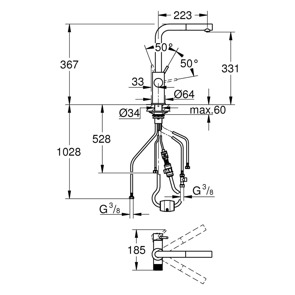 Grohe Blue Pure Minta Einhand-Spültischbatterie, Einzelarmatur, L-Auslauf, herausziehba... GROHE-30590000 4005176745003 (Abb. 8)