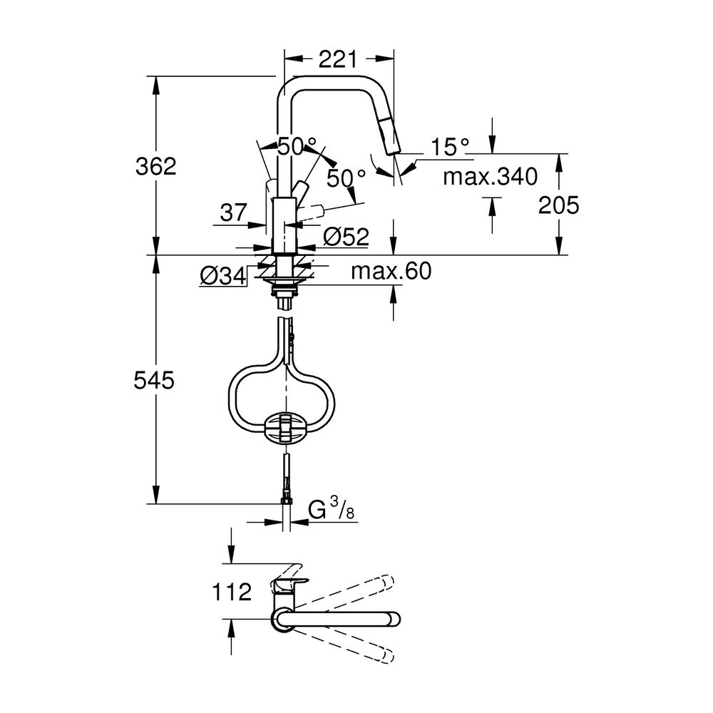 Grohe Eurosmart Einhand-Spültischbatterie, Mattschwarz, hoher schwenkbarer Gussauslauf... GROHE-306192430 4005176783869 (Abb. 3)