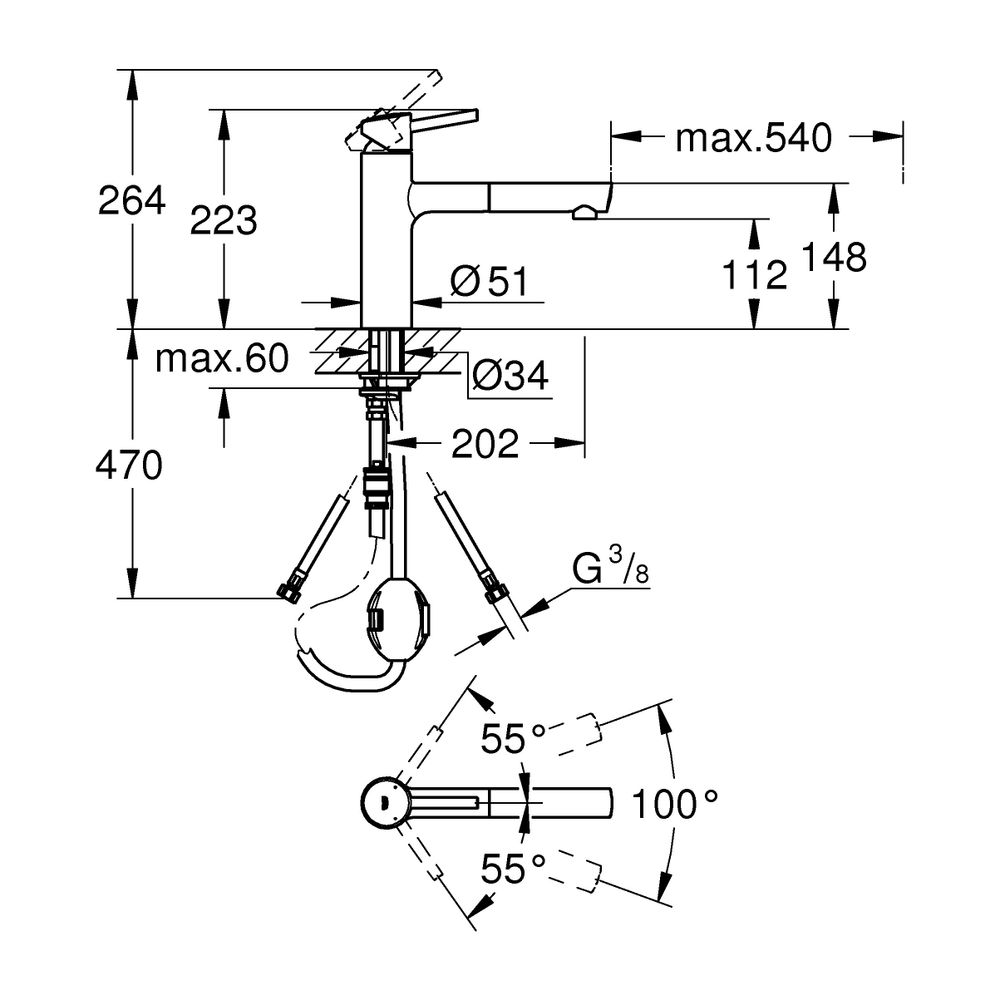 Grohe Concetto Einhand-Spültischbatterie, 1-Loch-Montage, ausziehbarer Mousseur, Supers... GROHE-31129DC1 4005176891021 (Abb. 7)